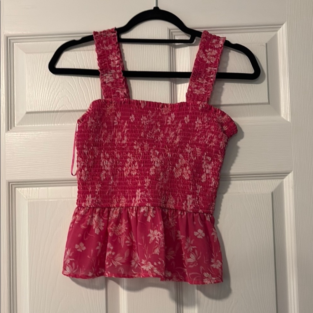 Women’s Pink Floral Smocked Tank Top